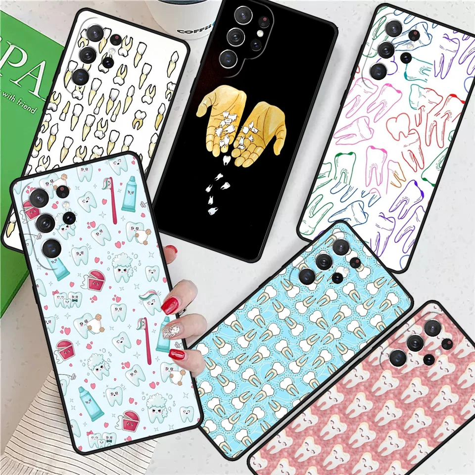 Dental White Tooth For Samsung Galaxy S24 Ultra S21 S22 S8 S9 S10E Note 10 20 Plus FE S23 Phone case Cover Coque