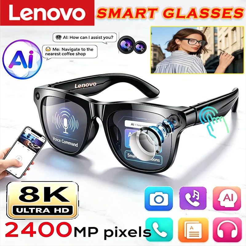 2027 Lenovo Bluetooth AI Smart Glasses 2400w Pixel Camera Photo Recording Control Touch Translator Voice Assistant Sunglasses