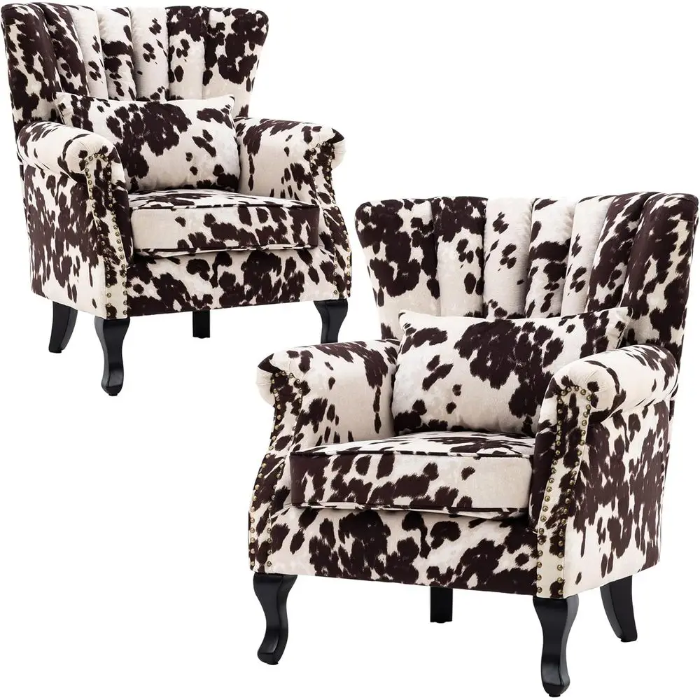 

Pair of Velvet Wingback Accent Chairs with Armrests for Modern Living Room or Bedroom