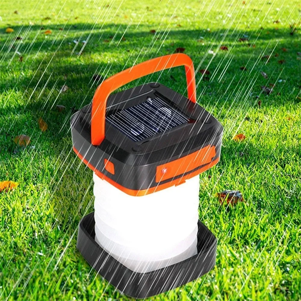 Solar/USB Fast Charging Portable Lantern Foldable Camping Light Waterproof Tent Lamp Power Bank Function Outdoor Hanging Lights
