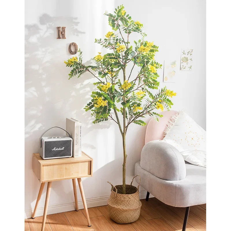 Simulation plant decoration large Nordic fake green indoor living room floor-to-ceiling potted plant ornament locust tree