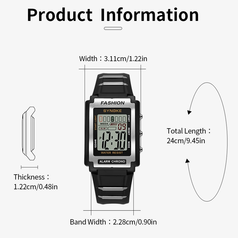 Digital Watches For Men Waterproof 31mm Ultra-thin Electronic Wristwatch Chronograph Sport SYNOKE Watch