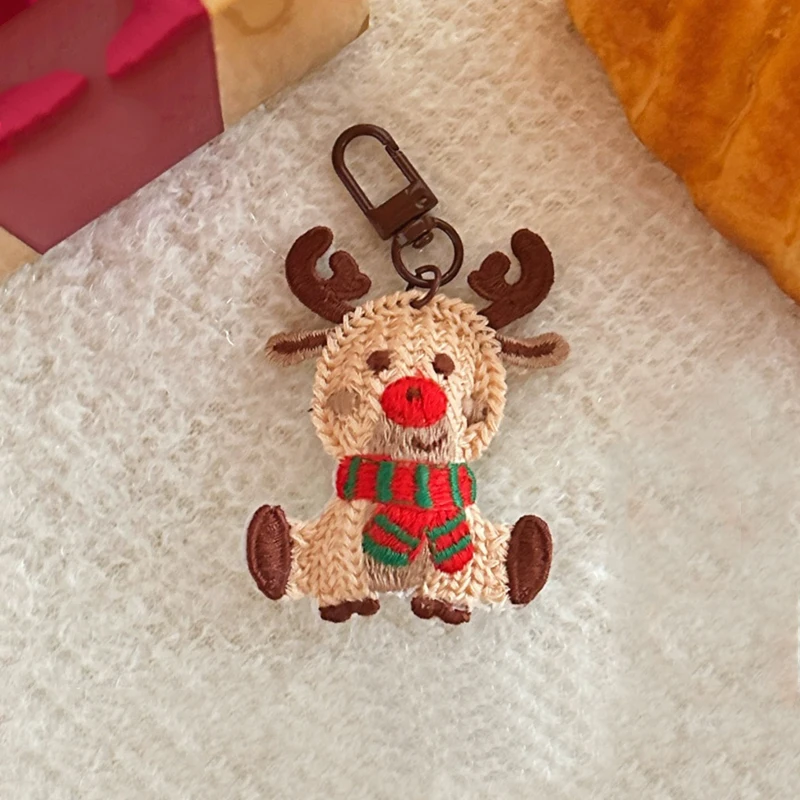 Handmade Christmas Pendant Keychain Cartoon Style Weave Design Christmas Tree Ornament Mini Size Snowman Keychain
