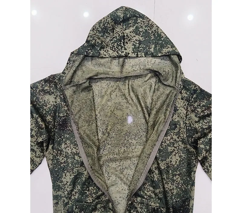 Summer Cool Mesh Camouflage Suit Hooded Zip Front Breathable Outdoor Training Hunting Apparel Lightweight Tactical Uniform