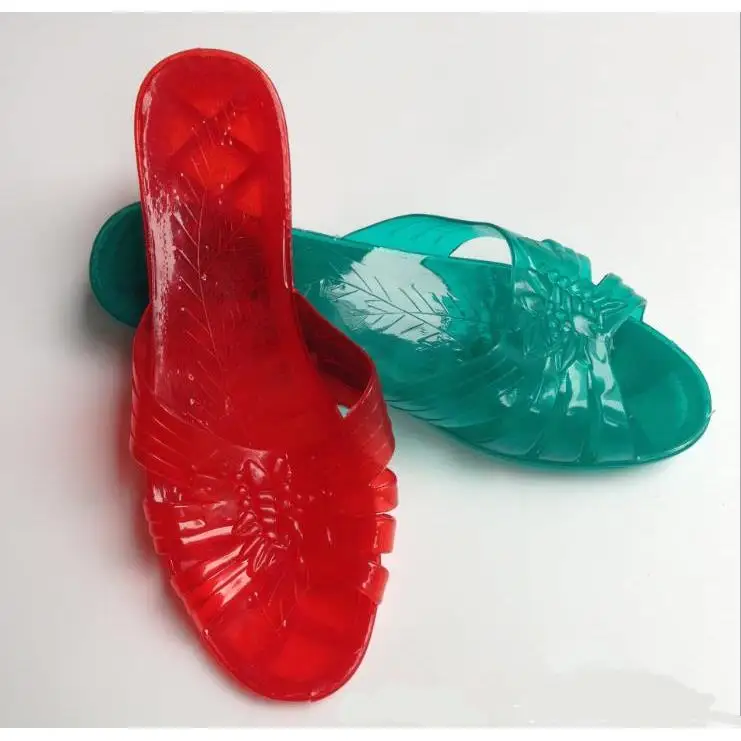 クリスタルゼリーサンダル-プラスチック製-室内用-滑り止め-花柄デザイン-シンプルスタイル-レディース-透明-クリスタルサンダル