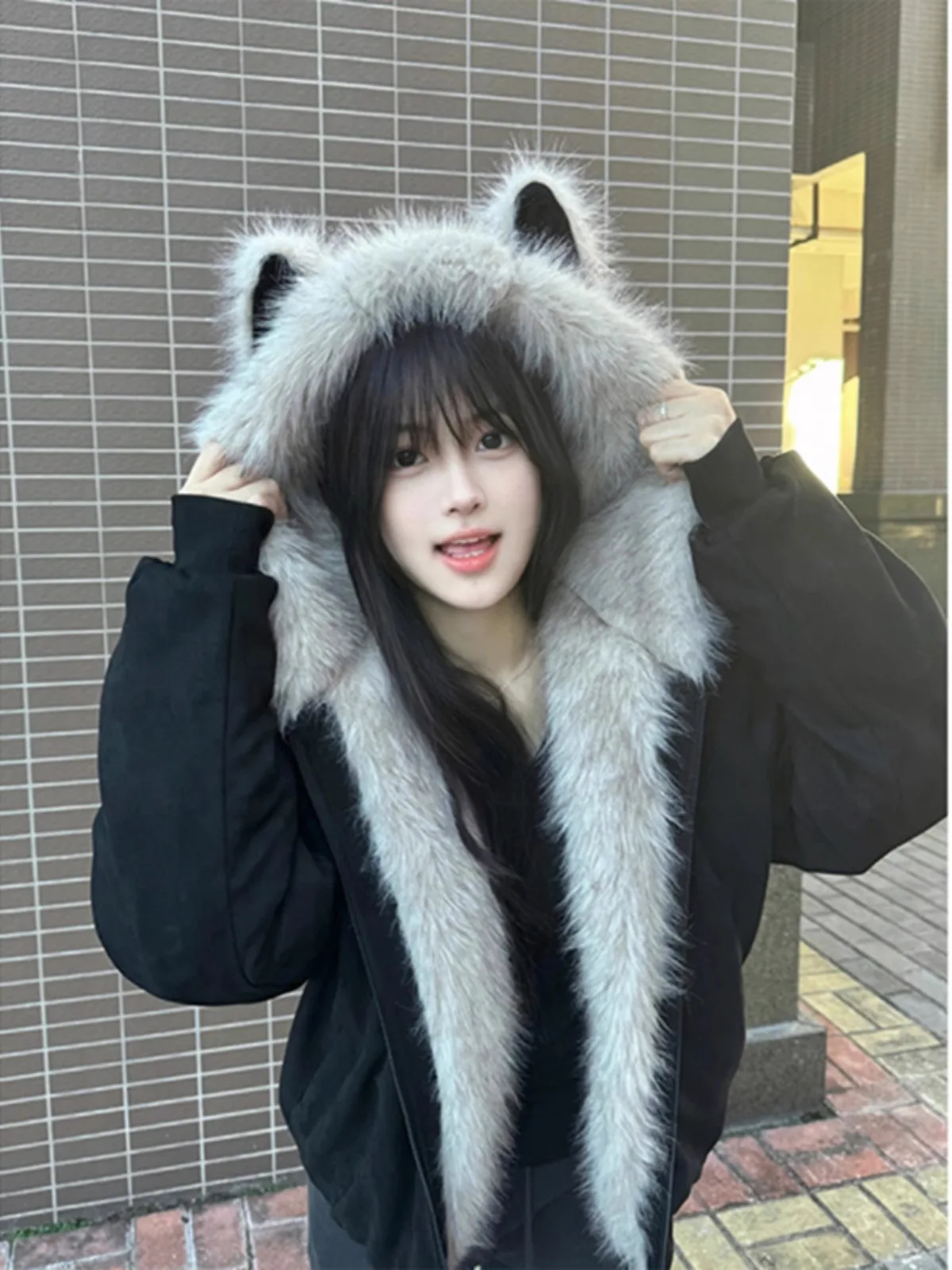 

Bla Lamb Fur Collar Jaet Men's Cotton Coat Winter Warm Thiened Casual Sle Zipper Closure Long Sve Pure Color Coat