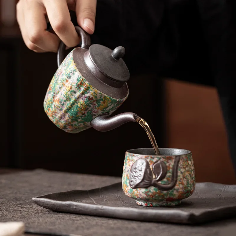 150ML Handmade Rock Painting Time Is Putting The Pot Household Ceramic Ball Hole Filter Bubble Teapot Retro Kung Fu Tea Set Gift