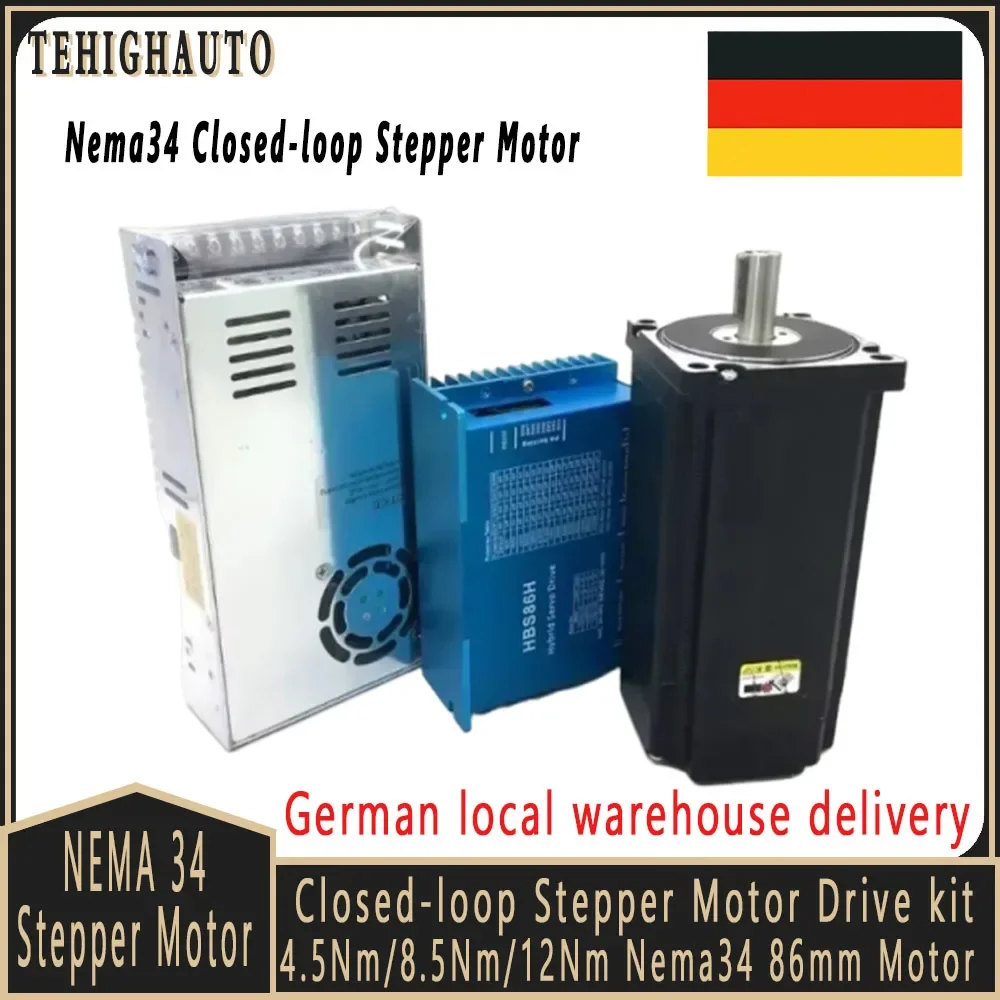 GERMAN WAREHOUSE NEMA 34 Closed Loop Stepper Motor Kit 4.5Nm/8.5Nm/12Nm High Torque HBS86H Driver & 400W PSU  For CNC Automation