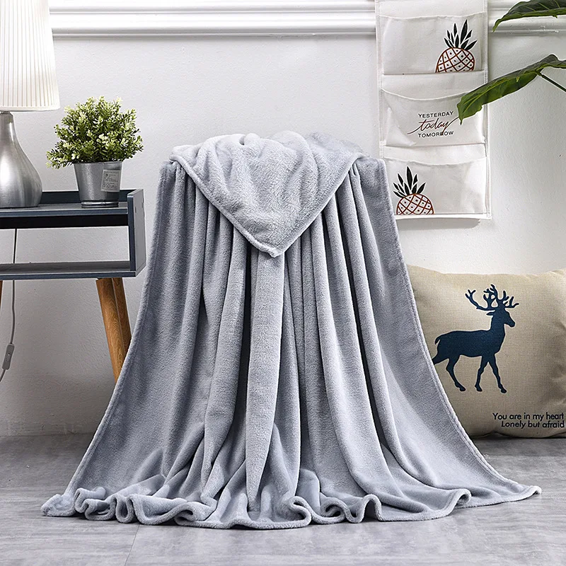 Coral Fleece Flannel Blankets For Beds Solid Blue Pink Soft Warm Thin Bedspread Sofa Cover Faux Fur Plaid Blanket