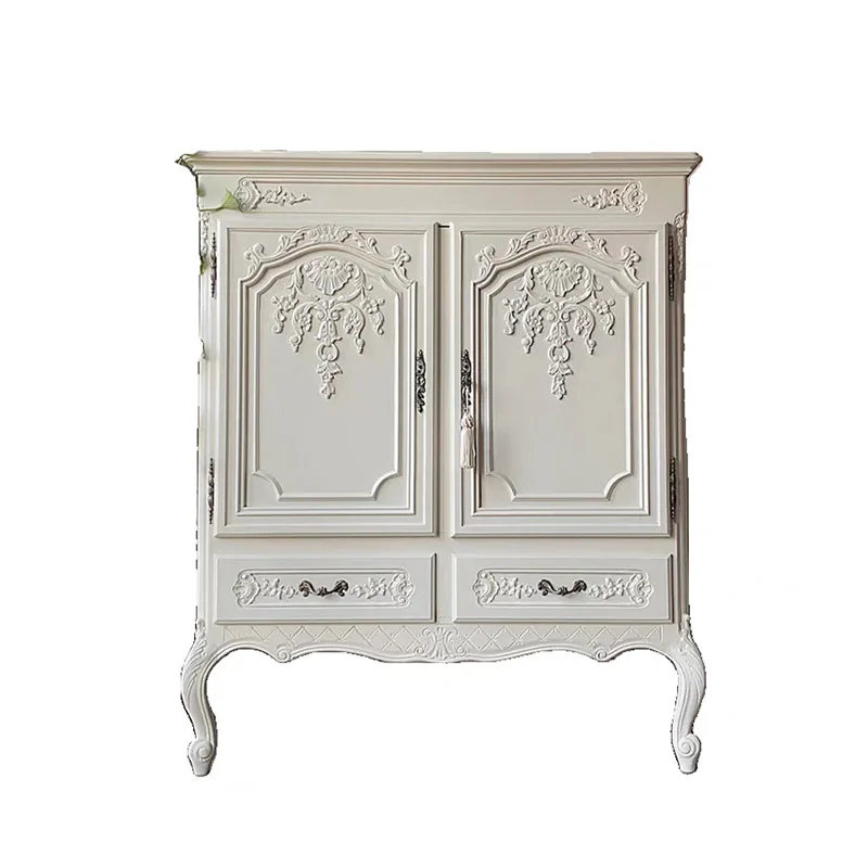 Postmodern French Retro Solid Wood Dining Side Cabinet Villa Simple Living Room Advanced Carved Storage