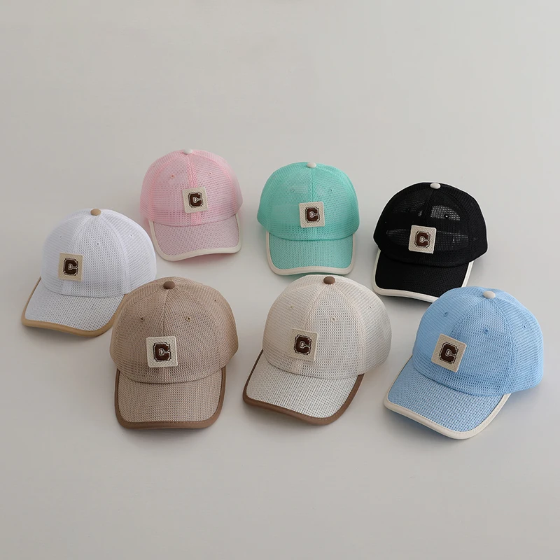 Summer Baby Baseball Hats Letter C Pattern Thin Breathable Sun Hat Kids Boys Girls Mesh Hats Children Beach Caps