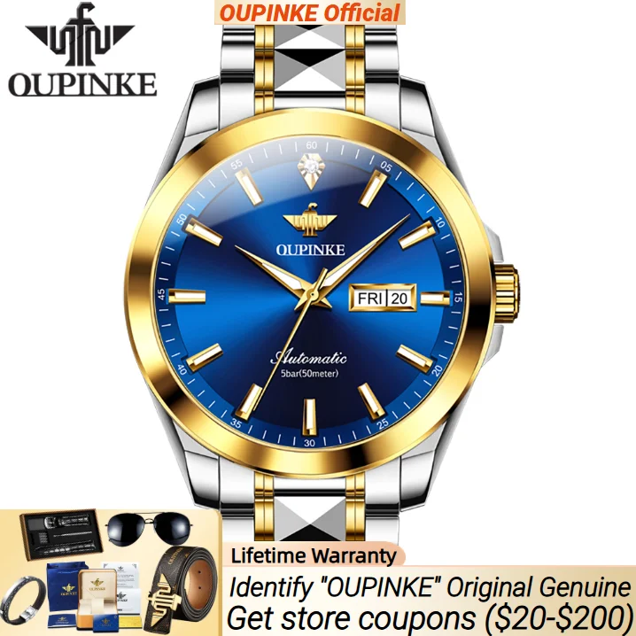 

OUPINKE автоматические механические часы для мужчин импортные автоматические часы с синтетическим сапфировым зеркалом мужские часы