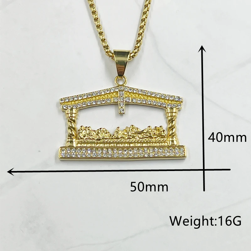 Men\'s rhinestone Jesus Head Gold color Pendant Necklace Fashion The Last Supper Hip Hop Necklace