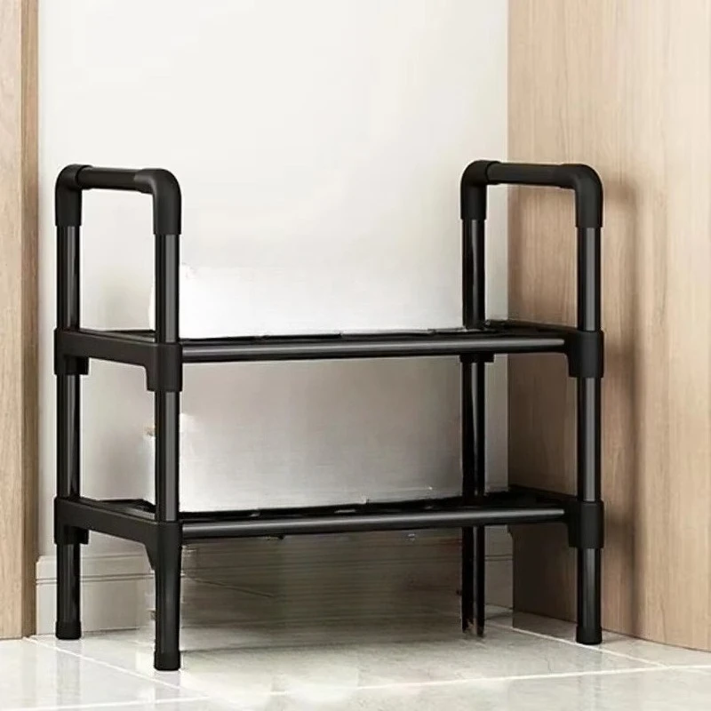 Compact Black Shoe Rack with Multiple Levels, Space-Efficient Storage Solution for Dorms and Entryways