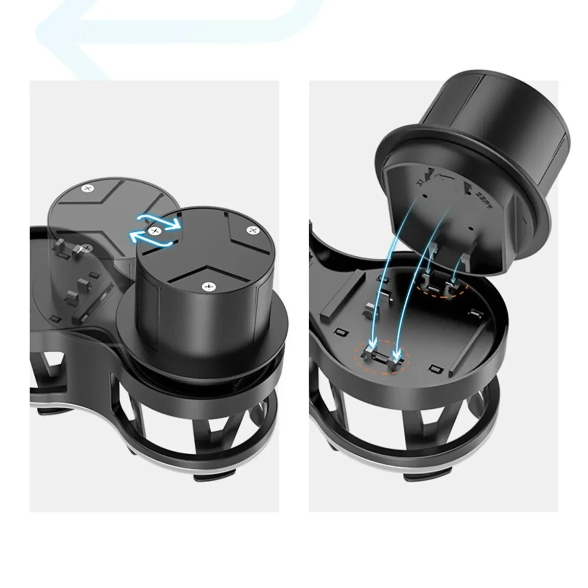 1PC 차량용 컵홀더 이중 물컵 거치대 탈부착 가능 설치 베이스 수납 랙 차량용 음료 랙 커피/밀크티/보온병 컵용