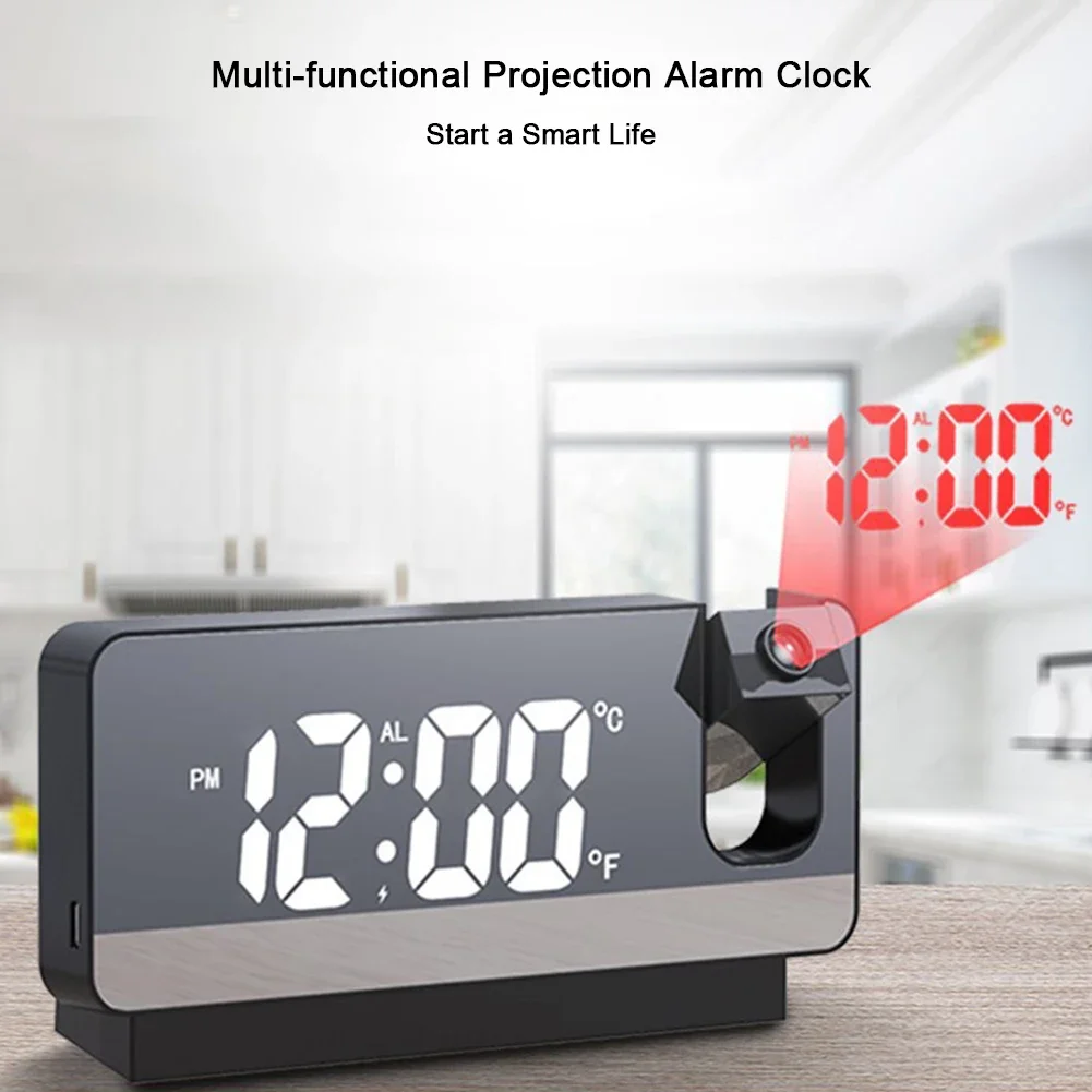 Digital Projection Alarm Clock 180° Rotating Ceiling Wall USB Projector Powered LED Digital Clock Room/home/office Decoration