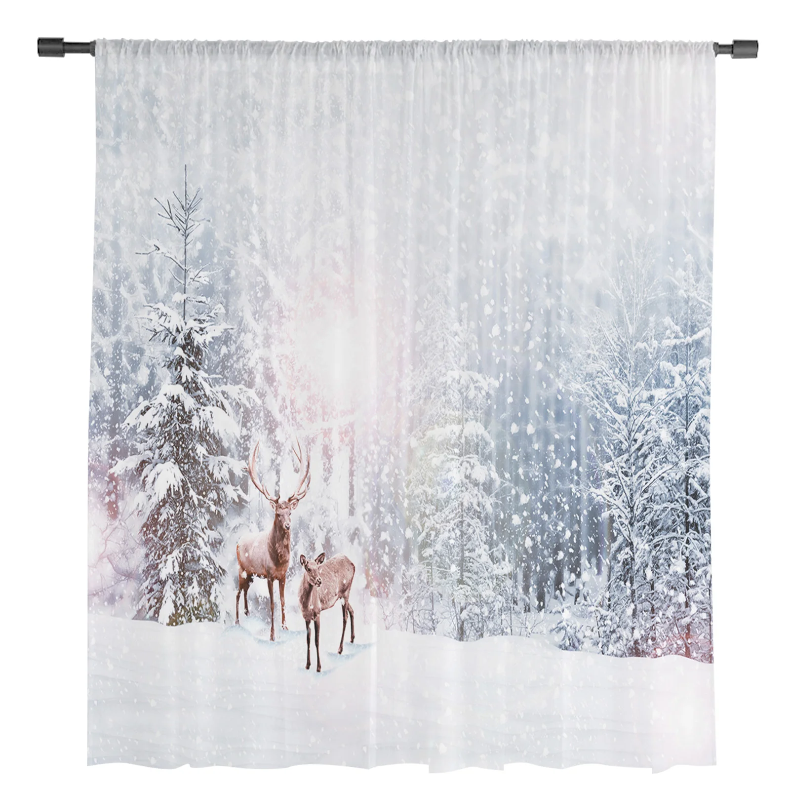 Snowing Winter Elk Christmas Tulle Curtains for Living Room Decoration Bedroom Sheer Curtains Room Kitchen Window Treatment