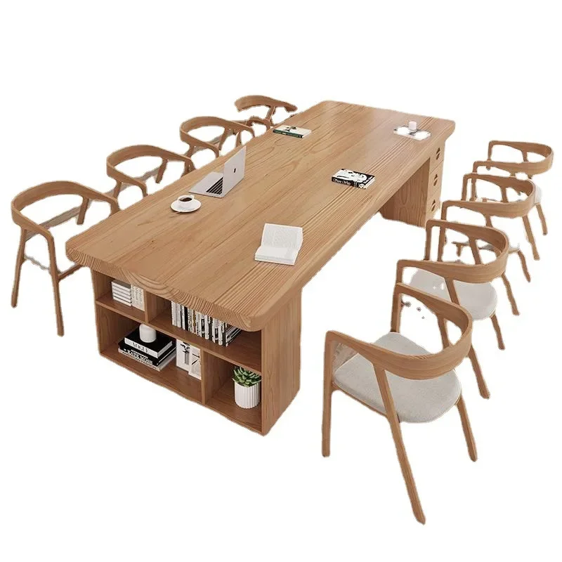 Solid wood desk Nordic living room log desk Leisure area Study table with drawers Long table Workbench