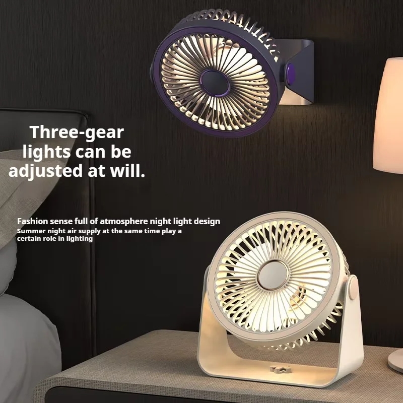 2 in 1 Portable Desktop Fan USB Rechargeable 5 Speed Fans Circulator Wall Ceiling with Lights Student Office Air Cooler