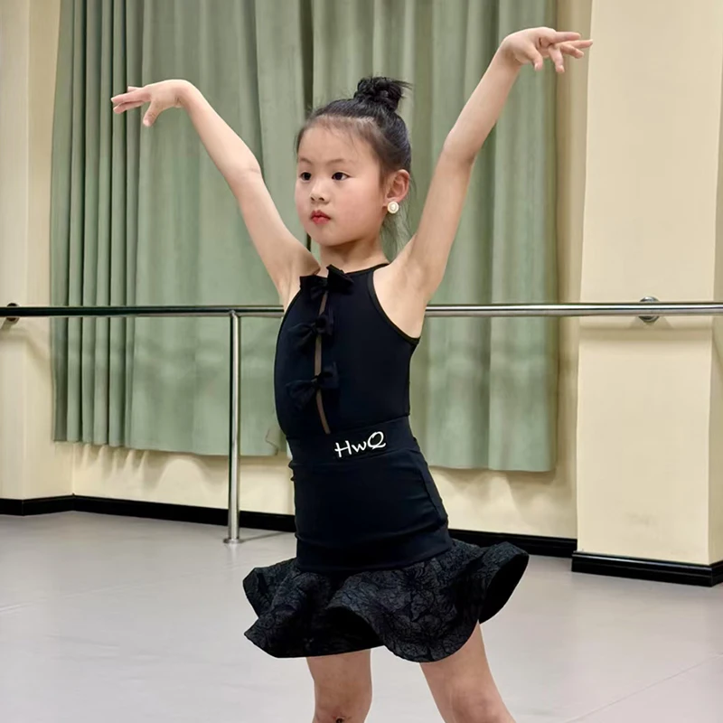 

2025 New Latin Dance Costume Children Tango Waltz Samba Dance Performance Clothes Girls Sleeveless Dance Practice Set XH2953