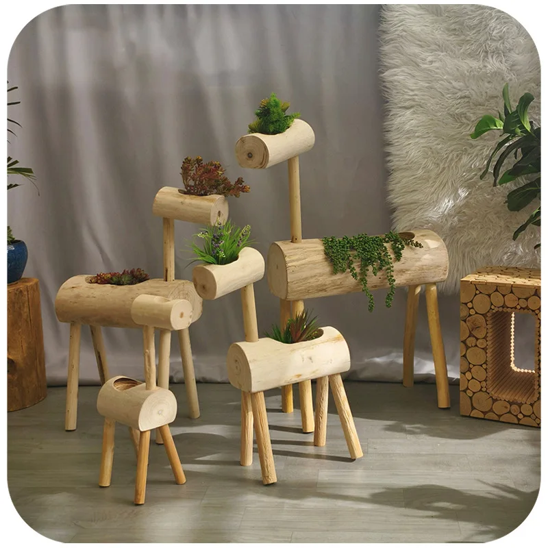 DSA solid wood wood deer flower stand succulent flower pot creative garden flower slot shelf plant corner decoration