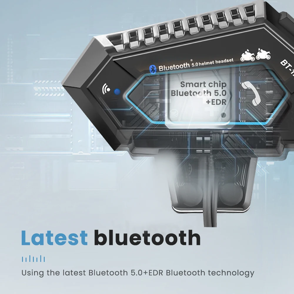 BT-12B Bluetooth 5.4 Helmet Headset Motorcycle Intercom Wireless Call Phone Kit Waterproof Interphone MP3 Music Player Speaker