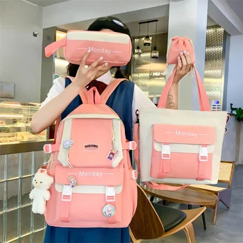 4 In 1 Women Diaper Bags Candy Color Kids Backpack Kawaii Korean Version Travel Bookbag School Bags for Teenage Girls
