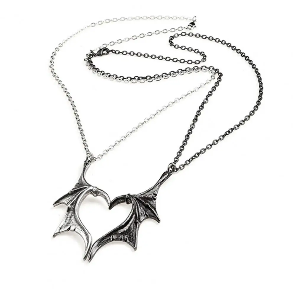 Neo Gothic Couple Necklace White Black Dragon Wing Heart Pendant Romantic Love Jewelry Fashion Accessories Valentine\'s Day Gift