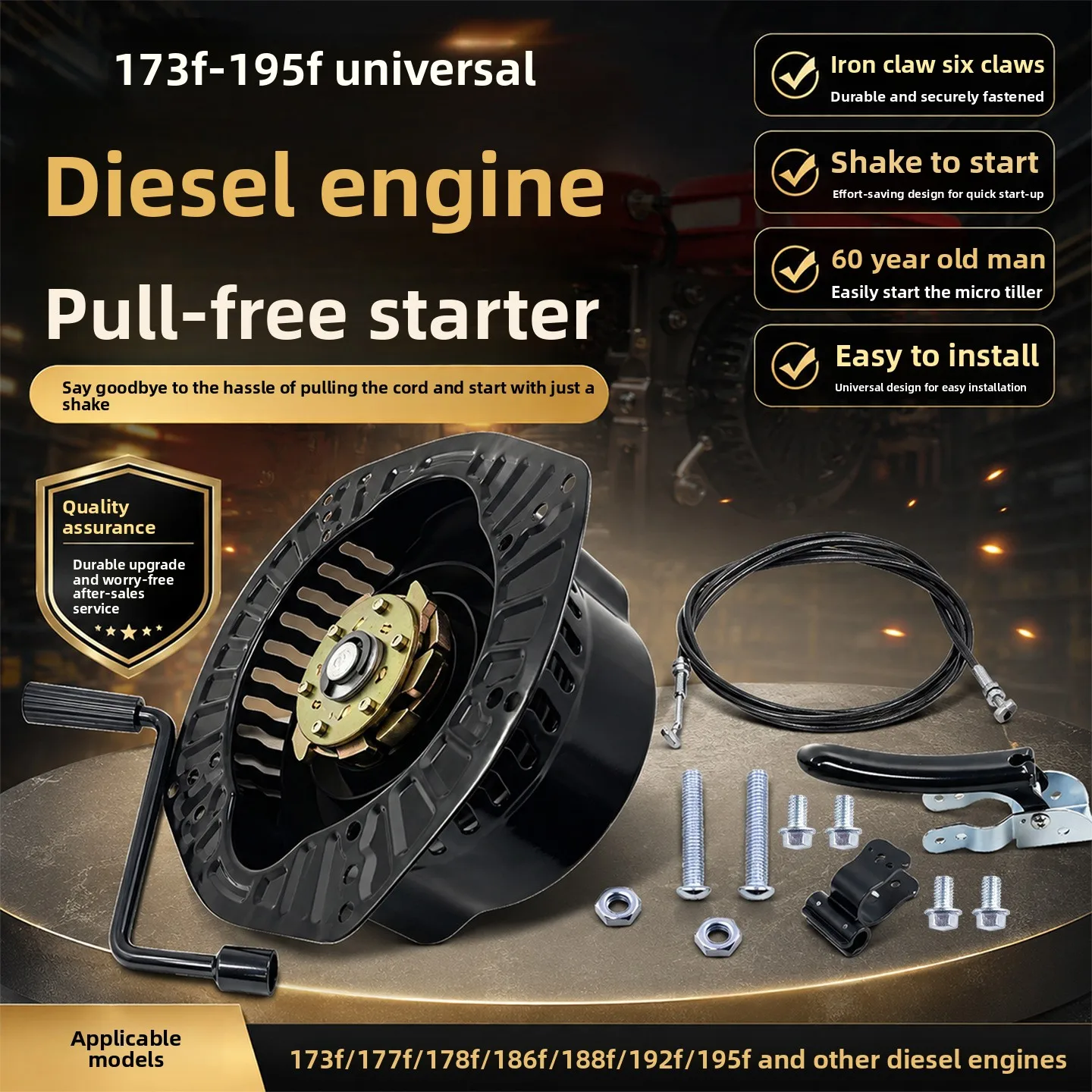 Diesel Generator, Micro-tiller, and Water Pump Hand-cranked Pull-start Starter for 173F 178F 186F 188 And 192F Engines