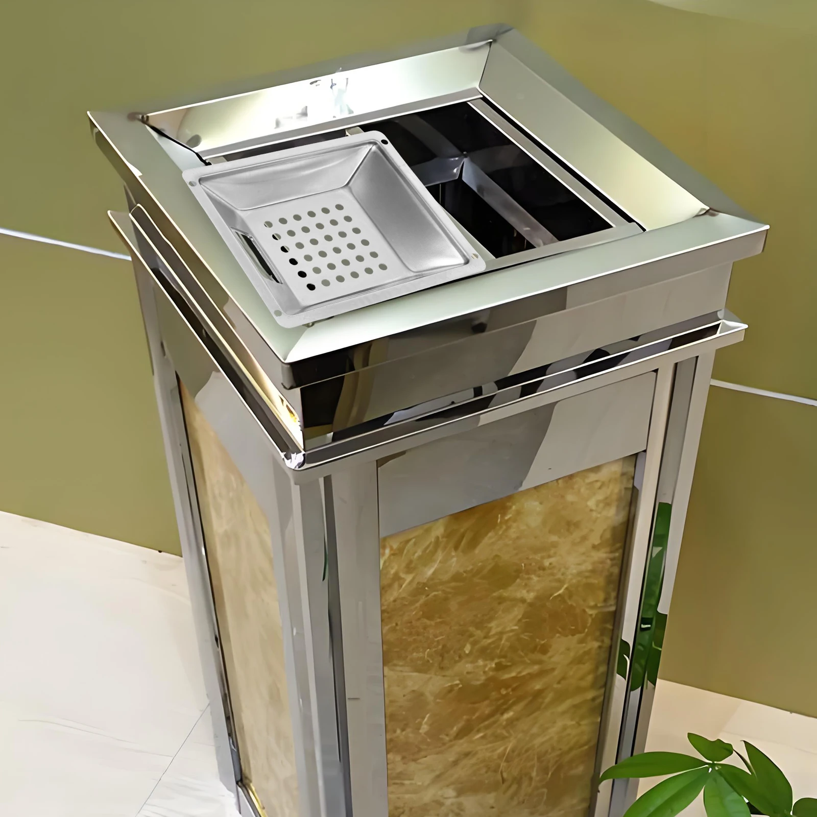 

1pc Stainless Steel Outdoor Ashtray For Trash Can Removable Mesh Insert Commercial Use Windproof Easy Clean Unbreakable