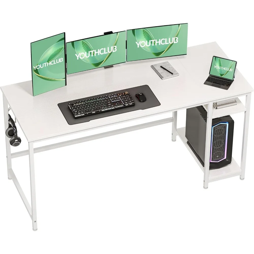 Home Office Game Desk with Wooden Storage Rack, Minicomputer Desk and Game Table with Splice Board, 2-Story Industrial Modern La