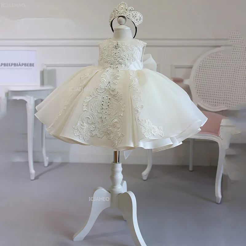 Girls Flower Girl Dress Tutu Princess Gown for Wedding Children First Birthday Party Pageant Christening Celebration Kid Dresses view 2