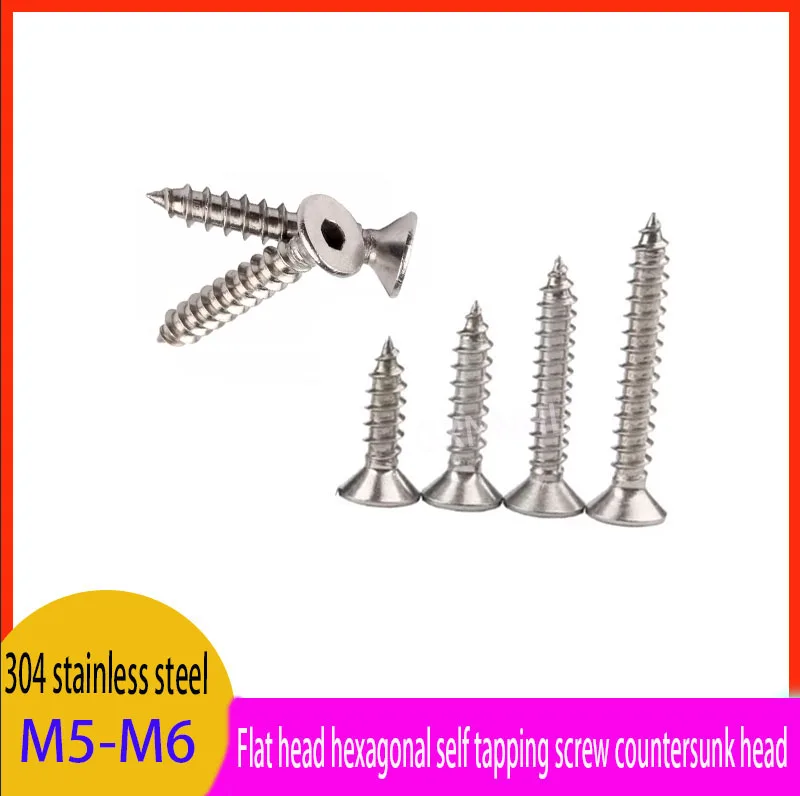 5-50pcs  M5 M6 304 stainless steel flat head hexagonal self tapping screw countersunk head  6-angle groove  screw