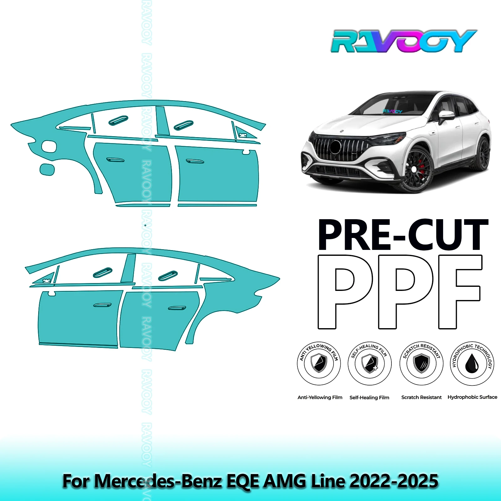 

For Mercedes-Benz EQE AMG Line 2022-2025 8.5mil Clear Matte Pre-Cut PPF Door & A/B Pillar Kit TPU Paint Protection Film Set