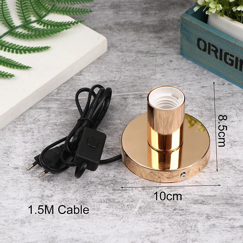 Luce notturna a cavo da 1.5M con testa della lampada di linea E27 portalampada lampada da tavolo lampada decorativa portalampada da tavolo in metallo lucido