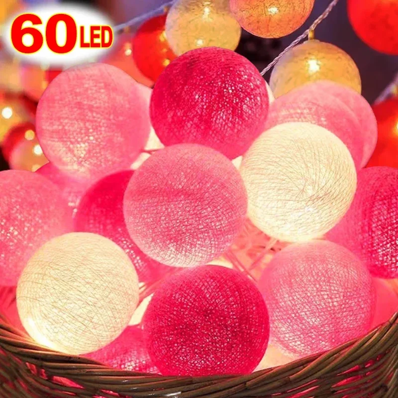 

LED Cotton Ball String Lights Christmas Fairy Lighting Strings Garden Wedding Party Decoration Light Bedroom Garland Lamps Gift