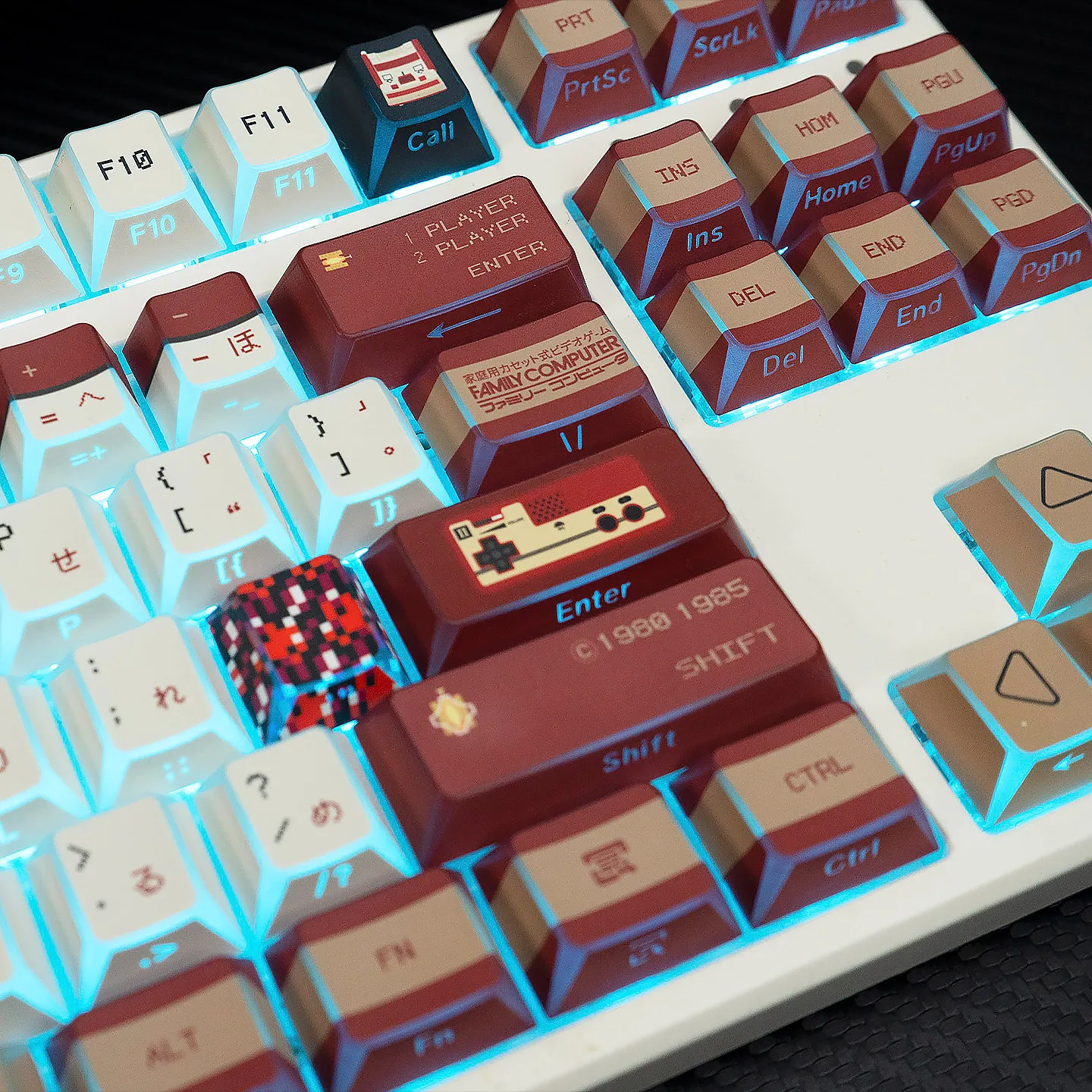 Red White Game Console Theme Keycaps Set PBT Cherry Profile Side Carving Light-transmitting Keycaps for Mechanical Keyboard Gift