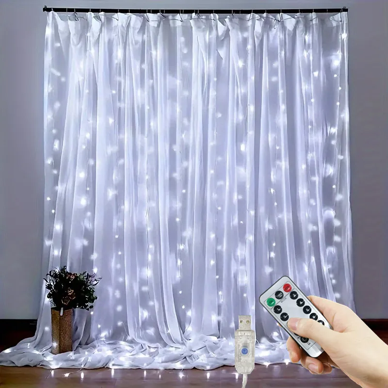 Holiday Wedding Bedroom Christmas 8 Modes Fairy Garland For USB Plug Curtain LED String Lights Remote Control Living Room Decor