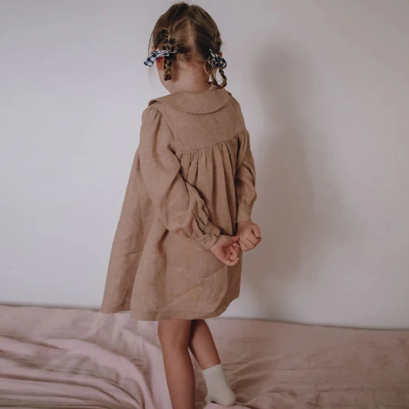 Vintage Girls Peter Pan Collar Long-Sleeved Dress Autumn New Children\'s Classic Loose England Style Princess Dresses TZ337