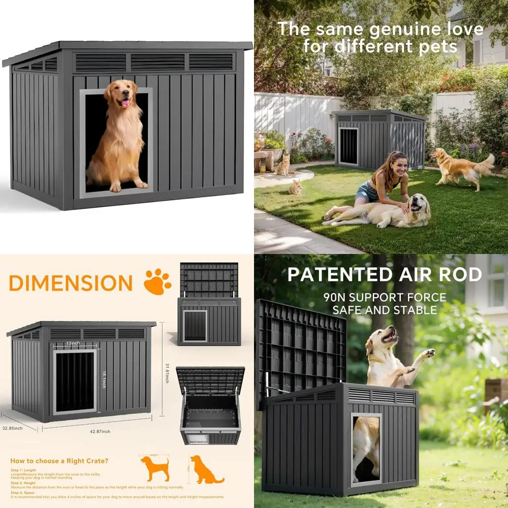 Casa para perros resistente a la intemperie para perros medianos a grandes: uso interior/exterior con pisos extraíbles y espacio interior