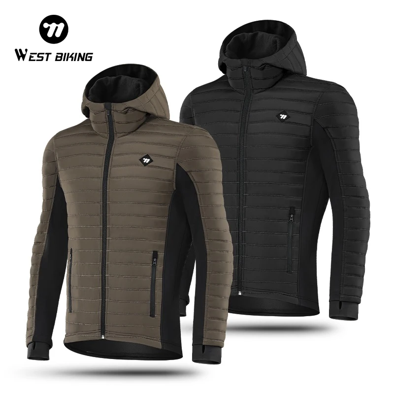 

WEST BIKING Winter Warm Jacket Cycling Hooded Thermal Coat Windproof Down Jersey MTB Bike Long Sleeve Bicycle Clothing Unisex