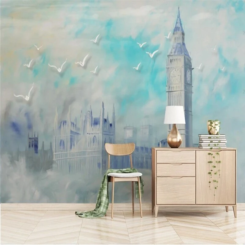 Original European-style castle oil painting mural for TV bedroom home decoration background wall