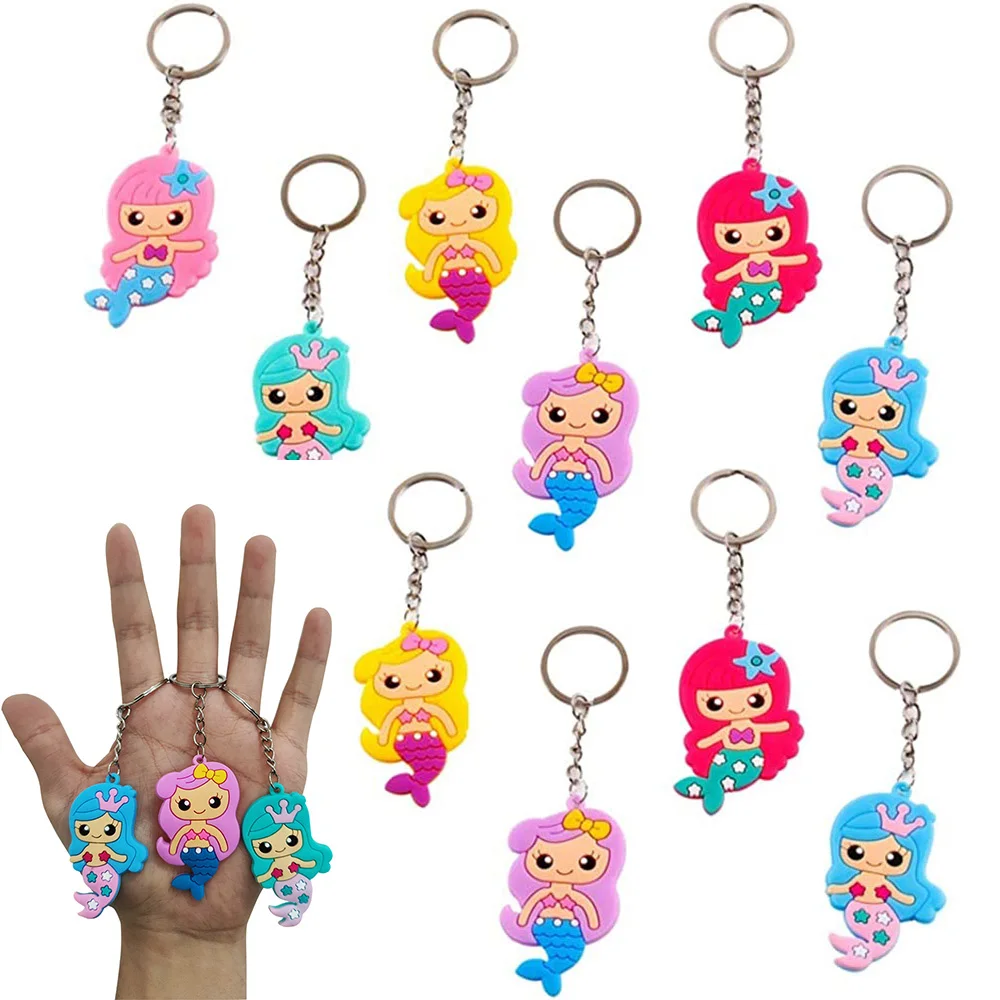 6/12pcs Mermaid Silicone Keychains Children Bag Keyring For Baby Shower Girls Mermaid Birthday Party Supplies Favors Party Gifts