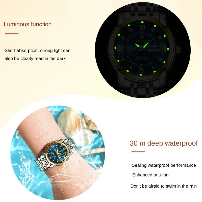 Women\'s Watch Swiss Brand New Waterproof Luminous Double Date Quartz Watch