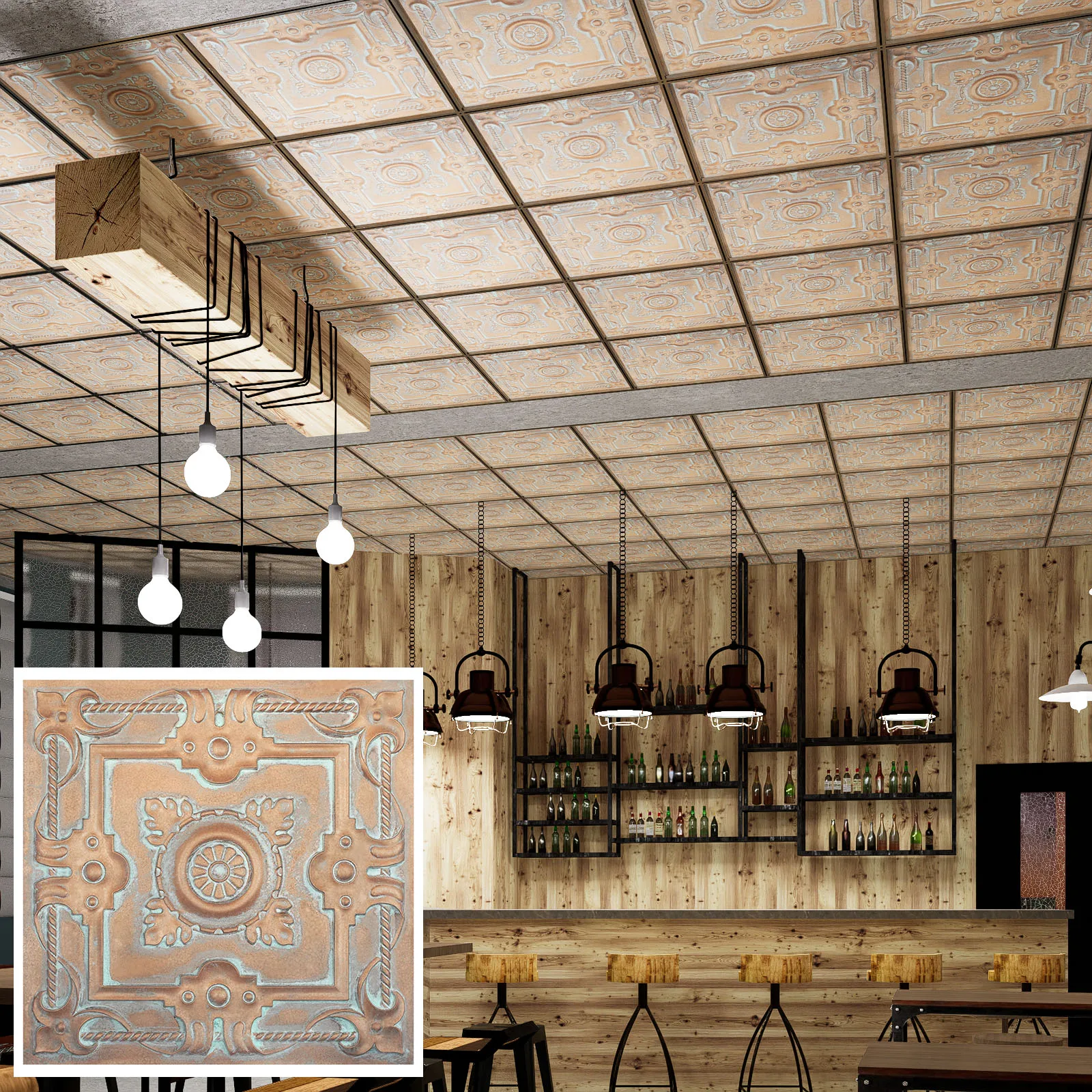 Decorative Tin Ceiling Tile Aged Artwork Panels Easy to Install PVC Panels PL29 Weather copper 10pcs/lot