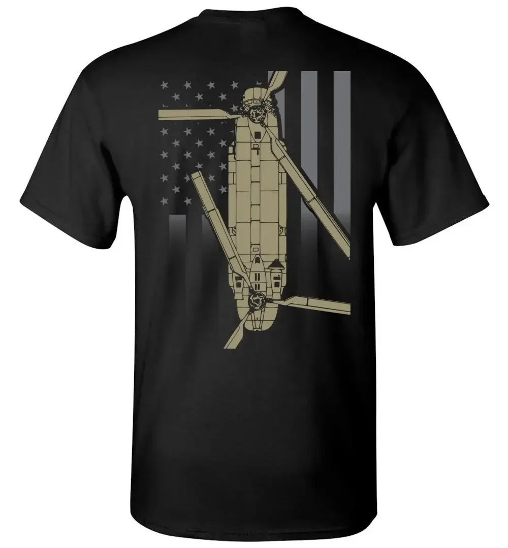 Vintage American Flag CH-47 Chinook Transport Helicopter T-Shirt 100% Cotton O-Neck Short Sleeve Casual Mens T-shirt Size S-3XL