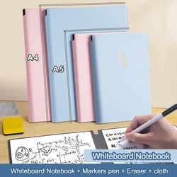 Reutilizável Whiteboard Notebook Set com Marcadores, Memo de Couro Portátil, Material Escolar Portátil, Eraser Pano