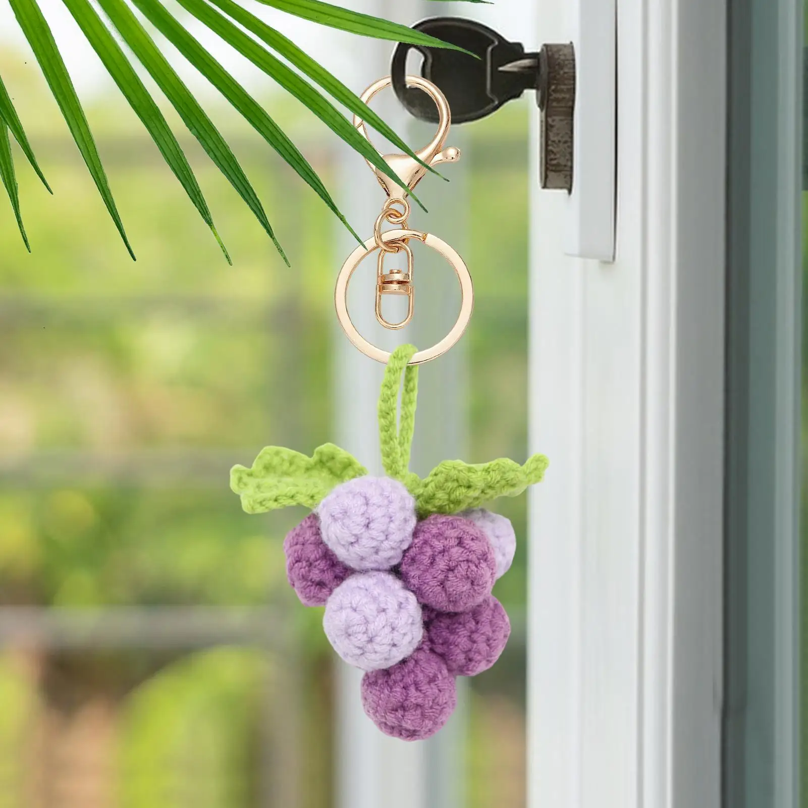 Grape Keychain Charm Cute Handcrafted Crochet Ornament Decor Small Bag Charm for Handbag Tote Backpack Keychain Car Women Girls