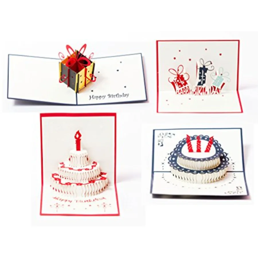 

3D Pop Up Happy Birthday Gift Greeting Cards for.Set of 4-Assortment Pack 4 Pack- Assorted