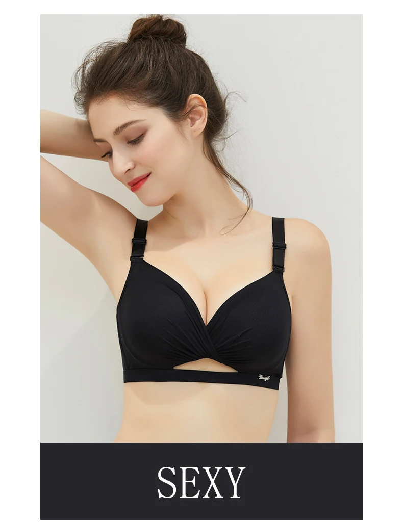 Conjunto de sujetador y bragas finos y sin costuras para mujer, con ajuste inalámbrico, efecto realce de pecho plano, para ve...